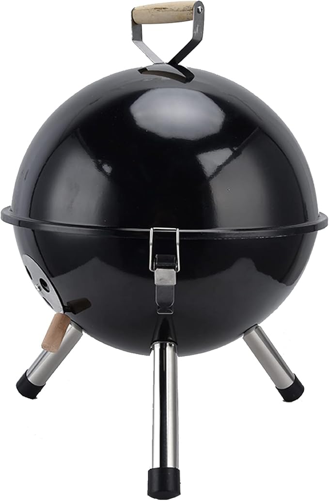 Tyenaza Charcoal Grill, Portable Spherical Grill with 3-Point Locking Lid for Heat Preservation, Dual Venting System