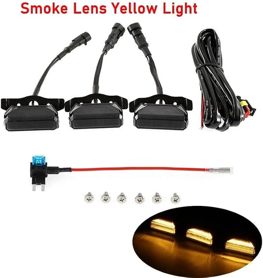 compatibility with 3Pcs/Set 12V Front Grille Lights Fit For Toyota Tundra TRD Pro 2019 2020 2021 Car External Grill DRL Singal Lamp(Smoke Lens Yellow)