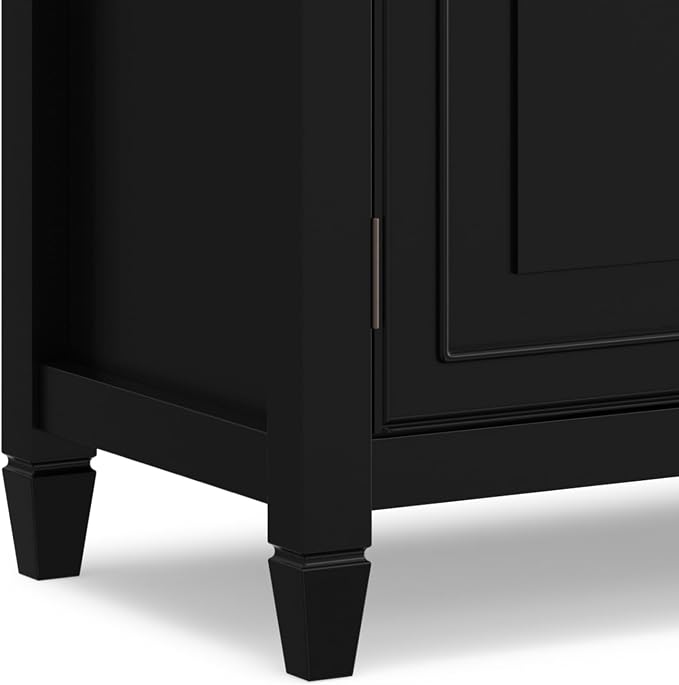 SIMPLIHOME Connaught 67" Wide Solid Wood Sideboard Cabinet in Black | Traditional 4-door dining room buffet with 2 drawers and adjustable shelves for organized kitchen or living room storage.