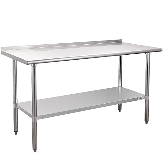 Profeeshaw Stainless Steel Prep Table 24''x60'' Workbench with Backsplash | NSF Commercial Metal Work Table, with Undershelf, Heavy Duty Table, for Kitchen, Restaurant, Home, Gargae and Hotel, 18-gauge