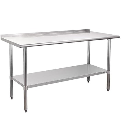 Profeeshaw Stainless Steel Prep Table 24''x60'' Workbench with Backsplash | NSF Commercial Metal Work Table, with Undershelf, Heavy Duty Table, for Kitchen, Restaurant, Home, Gargae and Hotel, 18-gauge