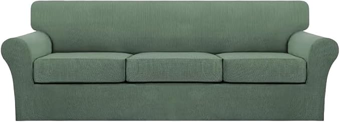 Turquoize 4 Piece Sofa Covers for 3 Cushion Couch Sofa Slipcover Soft Couch Cover for Dogs Washable Furniture Cover with 3 Individual Large Cushion Covers Feature Fabric (Large Sofa, Loden Frost)