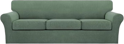 Turquoize 4 Piece Sofa Covers for 3 Cushion Couch Sofa Slipcover Soft Couch Cover for Dogs Washable Furniture Cover with 3 Individual Large Cushion Covers Feature Fabric (Large Sofa, Loden Frost)
