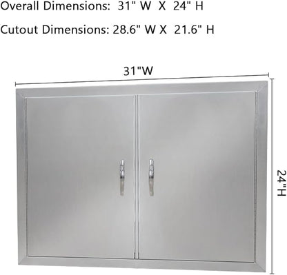 Outdoor Kitchen Doors, 31” W x 24” H BBQ Access Door, 304 Stainless Steel BBQ Doors for Indoor/Outdoor Kitchen, Outdoor Cabinet, BBQ Island