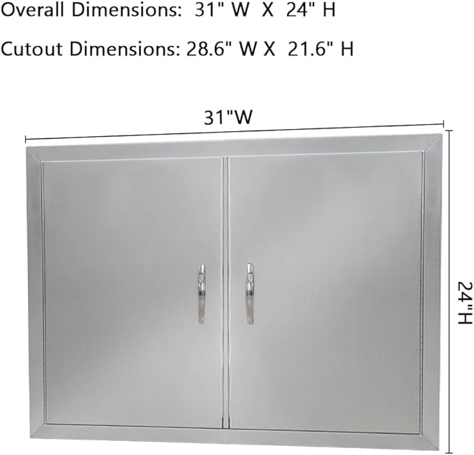 Outdoor Kitchen Doors 31W x 24H Inch, 304 Stainless Steel Access Doors, Double Wall Construction Vertical BBQ Doors for BBQ Island, Grilling Station, Outdoor Cabinet
