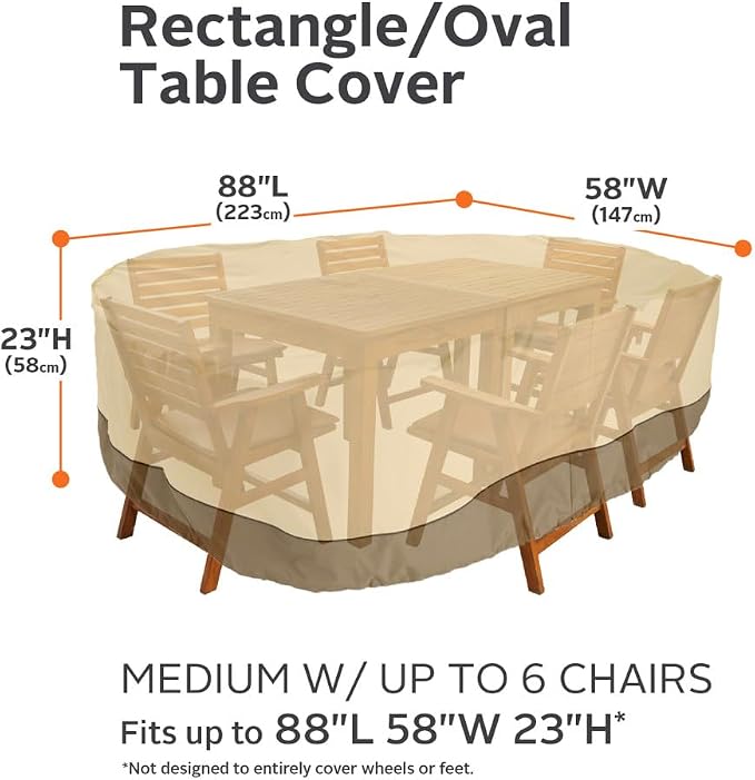 Classic Accessories Veranda Water-Resistant 88 Inch Rectangular/Oval Patio Table & Chair Set Cover, Outdoor Table Cover