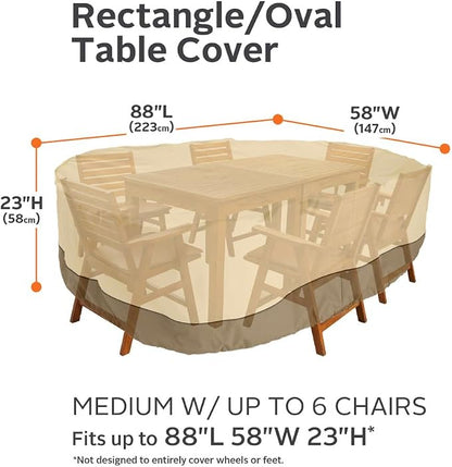 Classic Accessories Veranda Water-Resistant 88 Inch Rectangular/Oval Patio Table & Chair Set Cover, Outdoor Table Cover