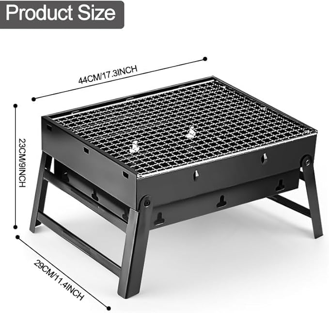 Portable Charcoal Grill Foldable 17" BBQ Charcoal Grill Compact Tabletop Barbecue Grill Small BBQ Grill for Outdoor Travel Backyard Picnic Beach