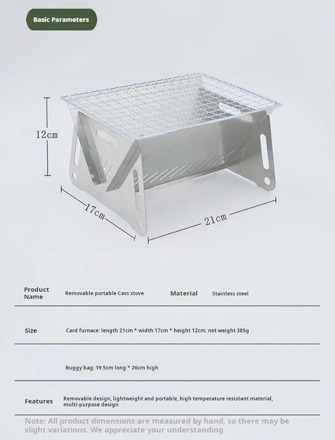 Portable Folding Charcoal Grill, Stainless Steel, Compact BBQ for Camping, Outdoor Cooking