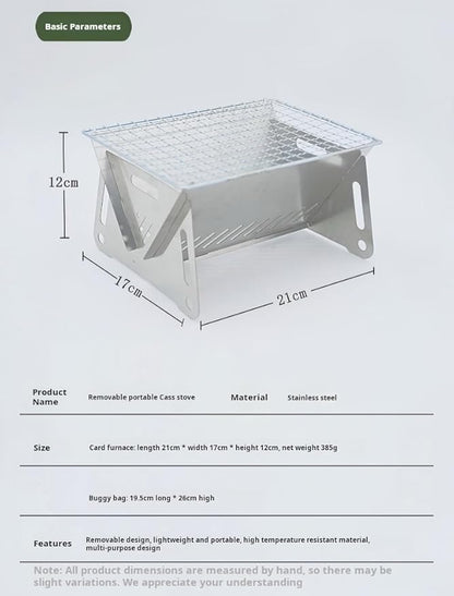 Portable Folding Charcoal Grill, Stainless Steel, Compact BBQ for Camping, Outdoor Cooking