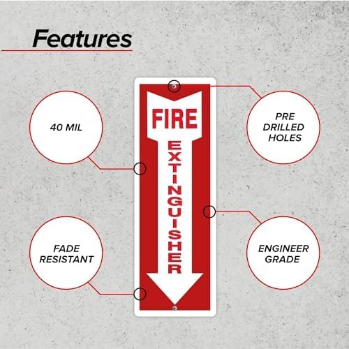 OLANZU Fire Extinguisher Signs For Business - Pack of 12 - Metal Fire Extinguisher Sign 4" x 12" Aluminum - UV Protected for Indoors & Outdoors