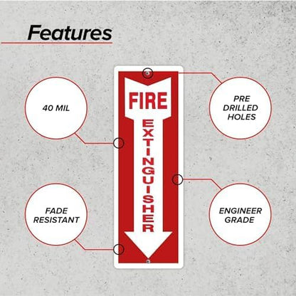 OLANZU Fire Extinguisher Signs For Business - Pack of 12 - Metal Fire Extinguisher Sign 4" x 12" Aluminum - UV Protected for Indoors & Outdoors