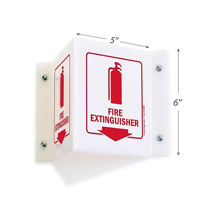 SmartSign (4-Pack) Fire Extinguisher Projecting Sign - 5" x 6", Two-Sided Wall Mount Polished Acrylic Corridor V-Sign with Down Arrow, Red on White