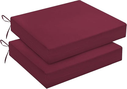 downluxe Outdoor Chair Cushions Set of 2 for Patio Furniture, Water-Resistant Square Corner Patio Chair Cushions with Ties, High Density Foam Outdoor Seat Cushion, 18.5" X 16" X 3", Burgundy