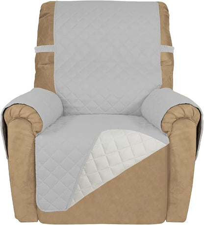 PureFit Reversible Recliner Chair Covers Couch Covers for Dogs, 19 in | Light Gray/Ivory, Water Resistant Couch Protector, Washable Pet Couch Cover with Non Slip and Elastic Straps For Kids