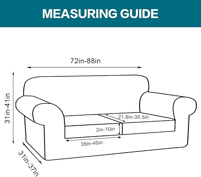 Turquoize 3 Piece Sofa Covers for 2 Cushion Couch Sofa Slipcover Soft Couch Cover for Dogs-Washable Sofa Furniture Cover with 2 Individual Cushion Covers (2 Cushion Sofa, Porcelain White)