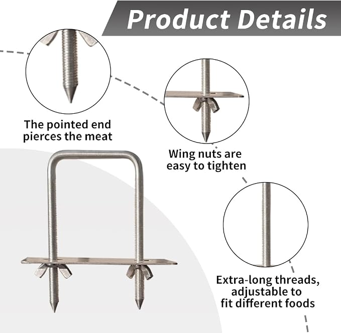 Rotisserie Fork Rectangular U-Bolt 304 Stainless Steel 2pcs for Rotisserie Grill, 5 Inches Long Meat Trussing Accessories, 3 Inch Wide Spit Rod Capacity Rotisserie Parts for Whole BBQ Pig, Hog