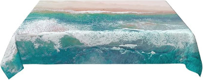 Decorative Rectangle Table Cloths Coastal Beach Summer Ocean Sea Green Water Tablecloth Table Cover for Dining/BBQ/Picnic/Coffee Table 52 X 70 Inches