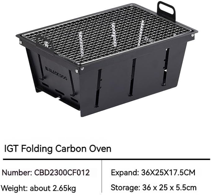 Blackdog Camping Charcoal Grill for IGT Table, Foldable Barbecue Grill, Portable Yakitori Grill for Outdoor Car Camping Cooking Tailgating