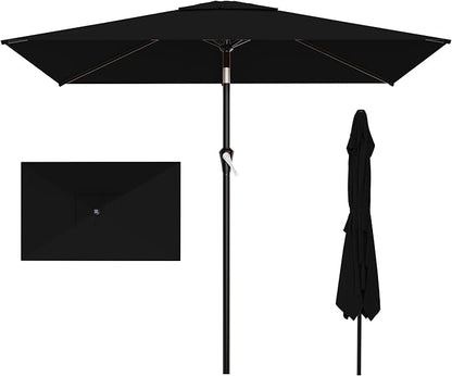 AreShark 6.5' x 10' Rectangular Patio Umbrellas for Outdoor, Outdoor Table Umbrella, Large Outdoor Patio Umbrellas with 6 Sturdy Ribs for Pool, Garden, Deck & Market (Black)