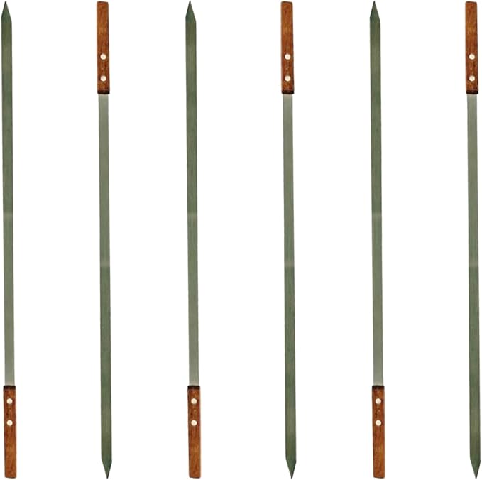 Premium Stainless Steel Barbecue Skewers BBQ Outdoor Grill Skewer stick Barbecue Fork with Solid Wood Handle for Grilling Shish Kebob Koubideh Persian Brazilian Kebab 1" wide + 1 Free Skewer (6pcs)