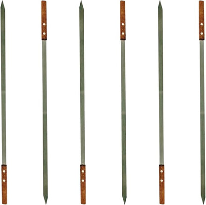 Premium Stainless Steel Barbecue Skewers BBQ Outdoor Grill Skewer stick Barbecue Fork with Solid Wood Handle for Grilling Shish Kebob Koubideh Persian Brazilian Kebab 1" wide + 1 Free Skewer (6pcs)