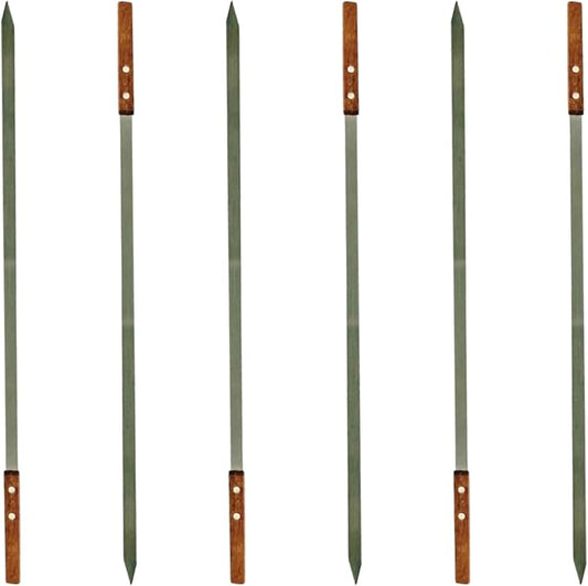Premium Stainless Steel Barbecue Skewers BBQ Outdoor Grill Skewer stick Barbecue Fork with Solid Wood Handle for Grilling Shish Kebob Koubideh Persian Brazilian Kebab 1" wide + 1 Free Skewer (6pcs)