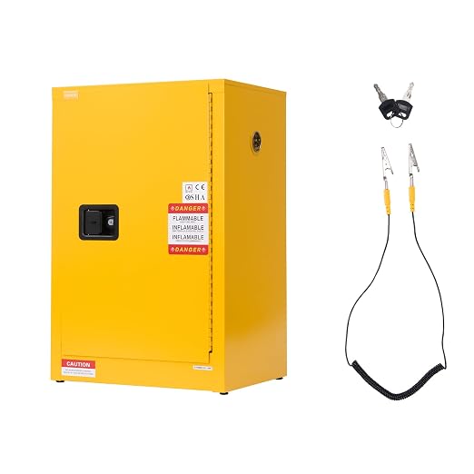 VEVOR Flammable Cabinet, 23.2 x 18.1 x 35.4 Inch, 13 Gallon Flammable Storage Cabinet with Adjustable Shelf, Cold-Rolled and Galvanized Steel Fire Cabinets, for Commercial Industrial Home Use, Yellow