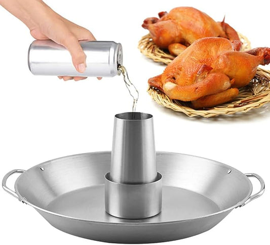 Tellshun Beer Can Chicken Holder, 12 Inch Stainless Steel Grill, BBQ Roaster Cooker Stand Vertical Grilling Accessories Rack for Vegetables Basket Large Size Round Pan