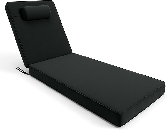 Chaise Lounge Cushion for Outdoor Furniture, Waterproof, Fade-Resistant and Tear Resistant, Patio Lounger Pads with Removable Cover for Pool, Deck, Lawn, 72x21x4 Inch, Dark Gray
