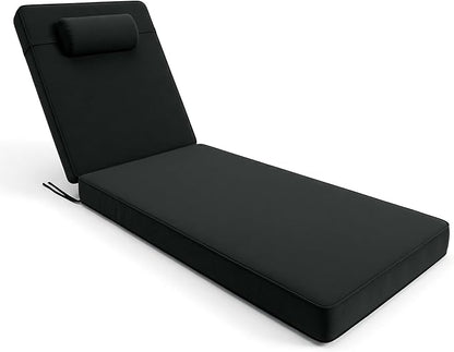 Chaise Lounge Cushion for Outdoor Furniture, Waterproof, Fade-Resistant and Tear Resistant, Patio Lounger Pads with Removable Cover for Pool, Deck, Lawn, 80x26x4 inch, Dark Gray