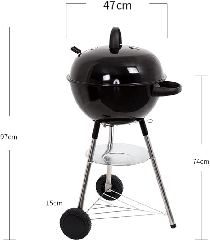 Outdoor Charcoal Grill, Portable Grilling Tool with Wheels,Round BBQ Grill, Cooking for Patio Backyard Camping (Black 47 * 47 * 97cm)