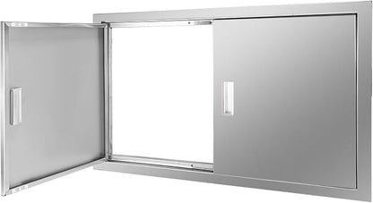 Outdoor Kitchen Door 33" W x 22" H Stainless Steel BBQ Double Access Door Flush Mount Vertical Wall Doors with Handle Suitable for Grilling Station Outside Cabinet Outdoor Kitchen
