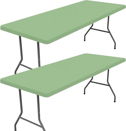Moosfor 2 Pack Rectangle Spandex Fitted Table Cloth, 4FT Elastic Tablecloth | Washable Picnic Table Cover, Stretch Waterproof Table cloths for Party, Patio, Dining, Kitchen, 30" x 48", Light Green