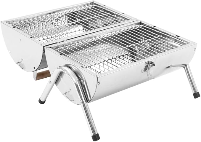 Portable Tabletop Charcoal BBQ Grill Stainless Steel Double Grids,Charcoal BBQ Barbecue Grill Camping Stand for Outdoor Cooking Portable,for Tailgating Patio Backyard Camping and Anywhere