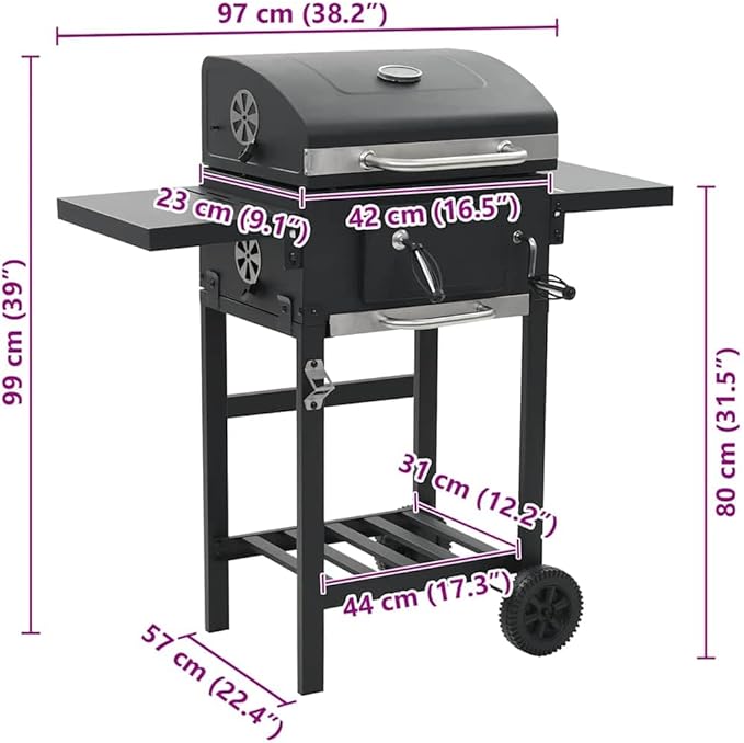 vidaXL Barbecue Grill, Charcoal Grill for Outdoor Camping Picnic Patio, BBQ Grill for Home Party, Smoker for Deck Backyard Cooking Garden