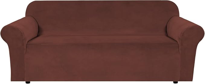 H.VERSAILTEX Stretch Velvet Sofa Covers for 3 Cushion Couch Covers Furniture Protector Soft with Non Slip Elastic Bottom, Crafted from Thick Comfy Rich Velour (Large Sofa 90"-97", Burnt Brick)