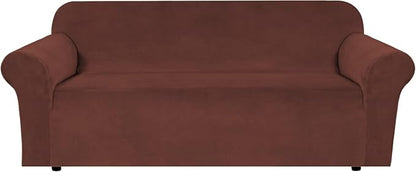 H.VERSAILTEX Stretch Velvet Sofa Covers for 3 Cushion Couch Covers Furniture Protector Soft with Non Slip Elastic Bottom, Crafted from Thick Comfy Rich Velour (Sofa 72"-90", Burnt Brick)