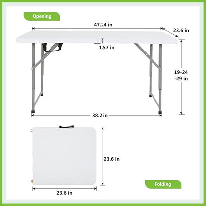 PayLessHere Folding Camping Table Plastic Picnic Table Office Table for Parties Wedding Camping Office with Carrying Handle (White, 4 FT)