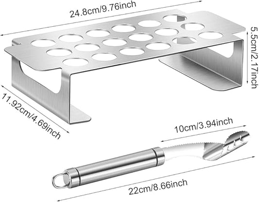 PUXING Jalapeno Grill Rack with Corer Tool Jalapeno Popper Holder 18 Holes Stainless Steel Drumstick Chicken Wings Roaster Popper Griller& Cooker for BBQ Smoker and Oven (Color:Silver)