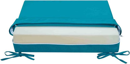 Magpie Fabrics Indoor Outdoor Cushion Cover Replacement 2 Pack, NO Insert! Water Repellent Slipcover with Ties Decor for Patio Garden Chair Sofa Bench Wicker(Teal Blue, 24x22x4 Inch)