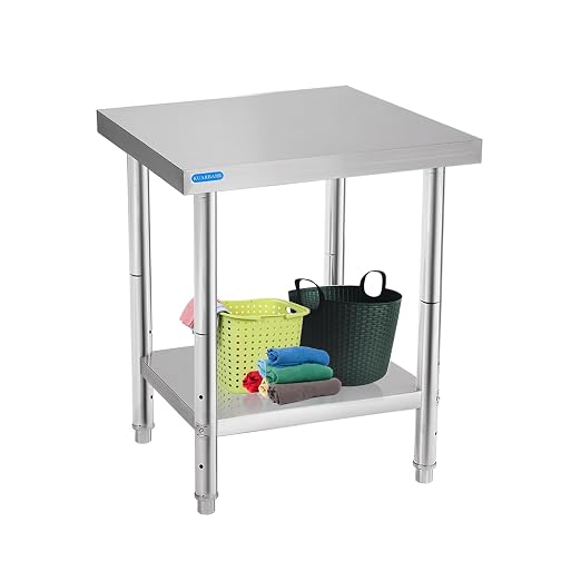 KUARBARR Stainless Steel Table for Prep & Work with Undershelf 24 x 24 Inches NSF Metal Commercial Kitchen Prep Table with Adjustable Under Shelf Worktable for Restaurant Home Outdoor