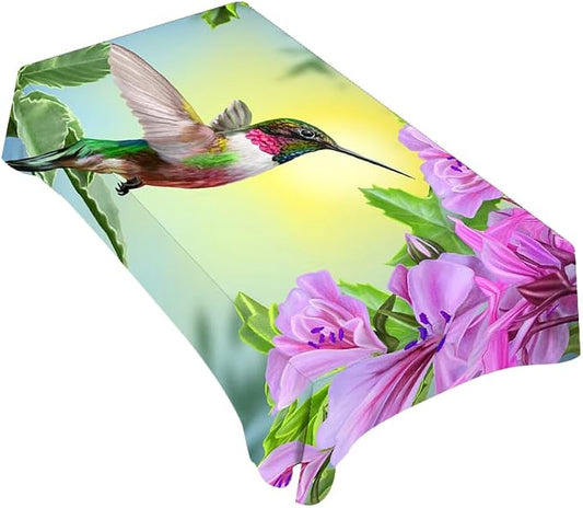 TKS MITLAN Tablecloth Hummingbird Table Cloth Rectangle Table 60 x 84 Inch Spring Flowers Humming Bird Kitchen Decorations for Home Dinner Party