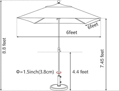 EliteShade USA 10-Year-Non-Fading 6x6Ft Square Market Patio Umbrella, UPF 50+ UV Protection Performance Sun Umbrella, Heavy Duty Commercial Grade Outdoor Table Umbrella with Crank, Windproof Vented Top for Garden, Pool, Deck and Outdoor Playsets, Fores...
