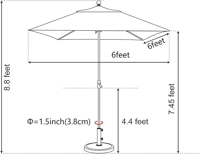 EliteShade USA 10-Year-Non-Fading 6x6Ft Square Market Patio Umbrella, UPF 50+ UV Protection Performance Sun Umbrella, Heavy Duty Commercial Grade Outdoor Table Umbrella with Crank, Windproof Vented Top for Garden, Pool, Deck and Outdoor Playsets, Antiq...