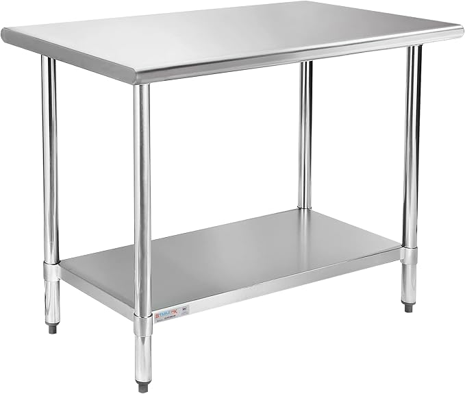 STABLEINK Stainless Steel Table with Undershelf 48x30 Inches 4ft for Prep | NSF Certified Heavy Duty Metal Work Table Workbench for Commercial Kitchen Restaurant Hotel Laundry Garage Chef Homemaker
