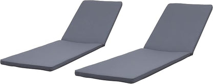 Christopher Knight Home 309785C Shane Chaise Lounge Cushion Outdoor Set of 2 with Removable Cover, 2 Piece Water-Resistant Lounge Chair Cushion 78.75" L x 23.75" W x 1.5" H Dark Grey