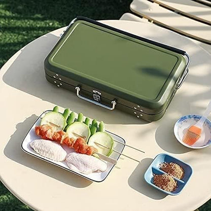 Charcoal Grill Outdoor BBQ Grill Stainless Steel Charcoal Barbecue Grill Portable Folding BBQ Tools for Garden BBQ Grill(Green)