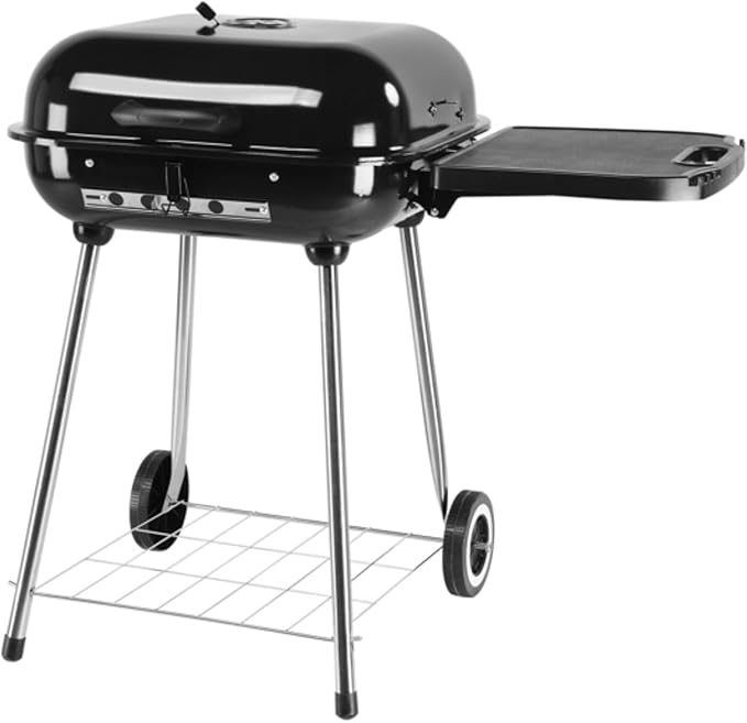 28" Portable Charcoal Grill with Wheels and Foldable Side Shelf, Large BBQ Smoker with Adjustable Vents on Lid for Outdoor Party Camping Picnic