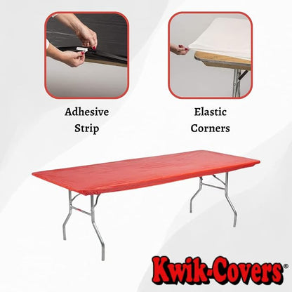 10 Pack of Rectangular Plastic Table Covers - 6' Foot or 8' Foot Options - Indoor or Outdoor Fitted Table Covers (Table NOT Included) (Red, 30" x 96" (8' ft))